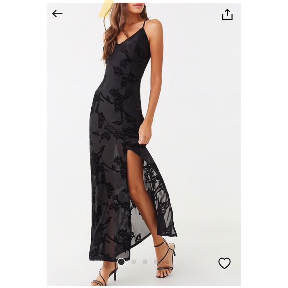 Floral velvet maxi dress.